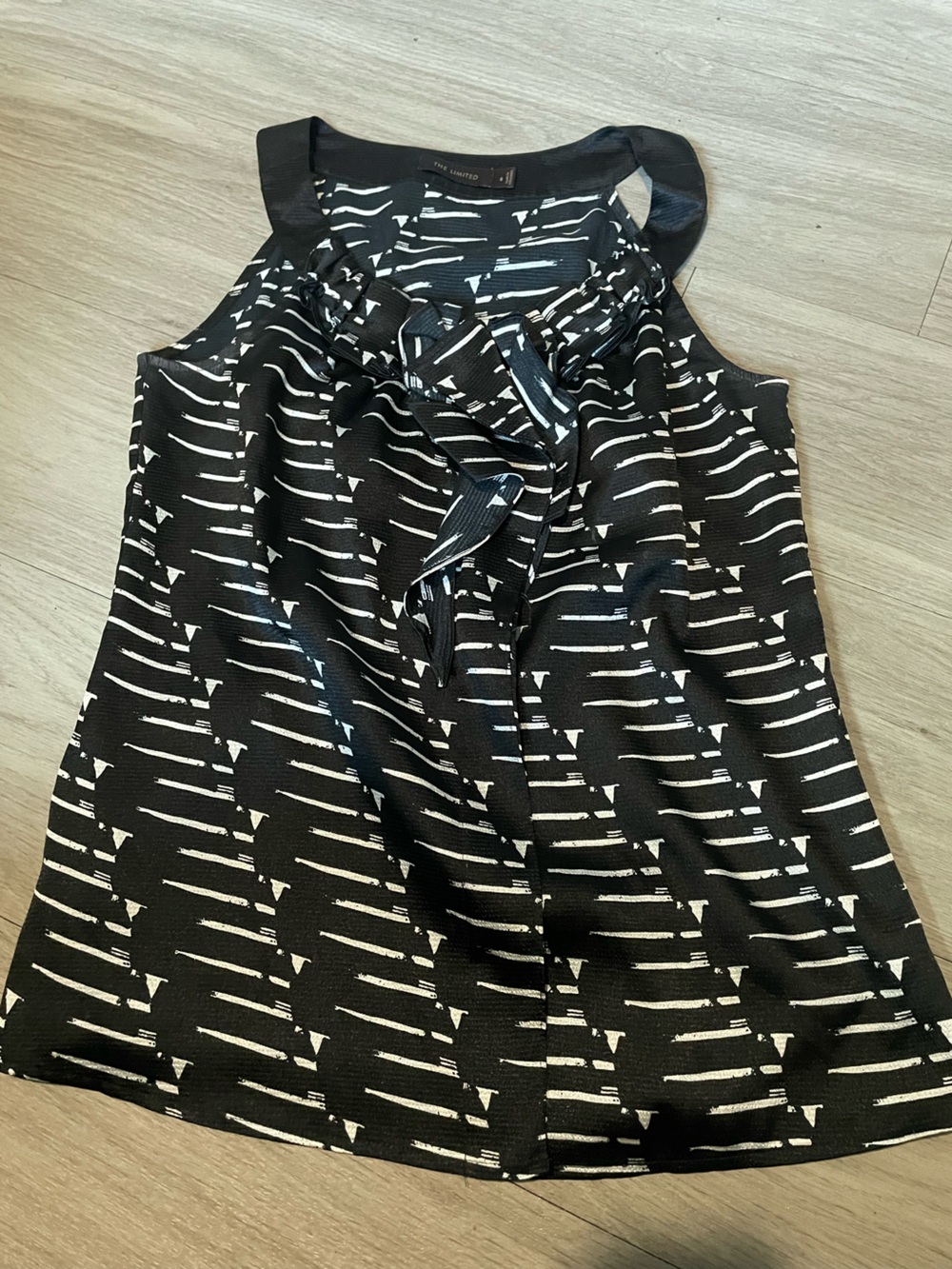 The Limited Black and White Ruffle Tie Sleeveless Blouse